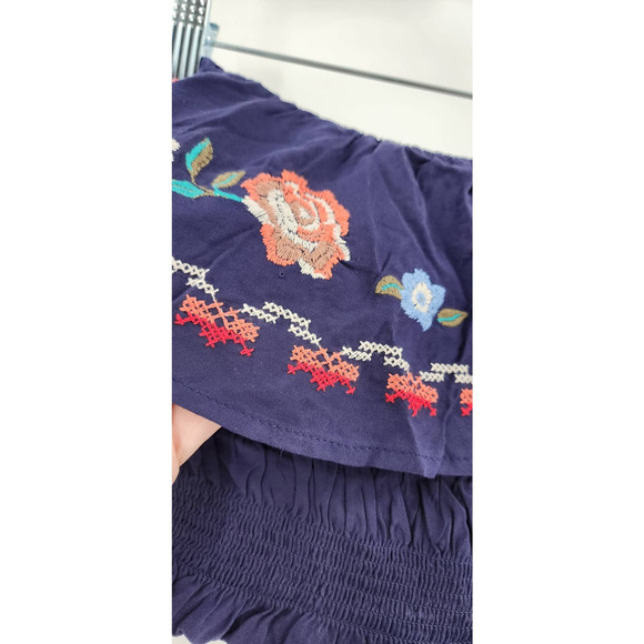 NWT New Xhiliration Navy / Blue Faux Needle Point Embroidered Tube Top Ruffled M - Picture 4 of 7